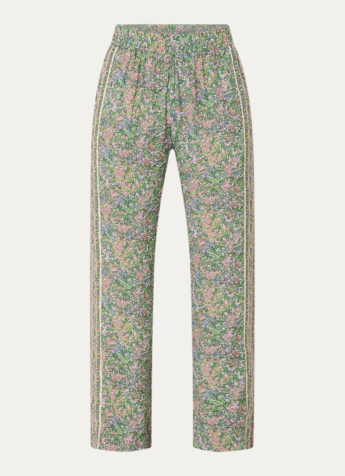 Mos Mosh MMBala high waist straight fit pantalon met bloemenprint - voorkant groen