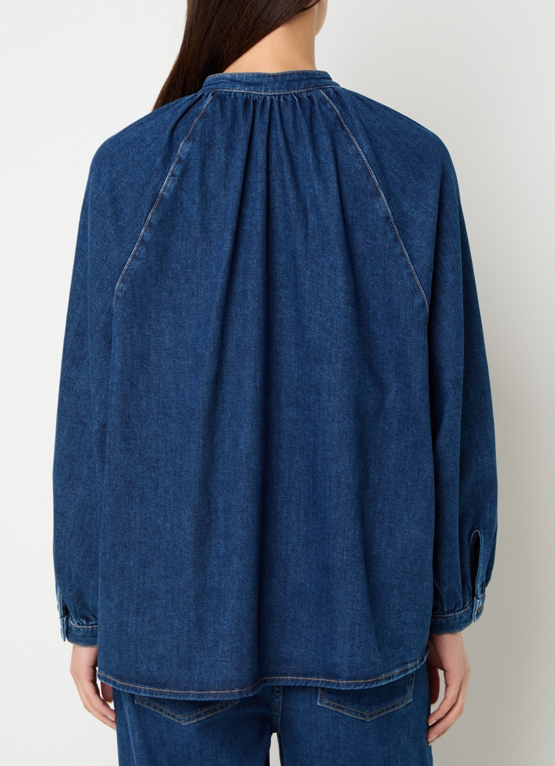 Mos Mosh MMBello blouse van denim met ballonmouw - achterkant indigo