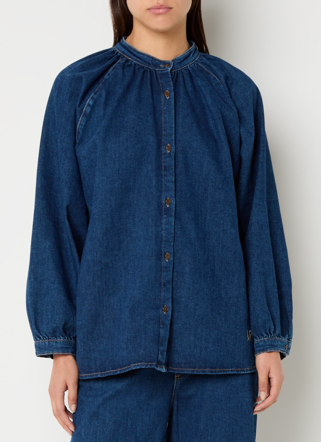 Mos Mosh MMBello blouse van denim met ballonmouw - detail 2 indigo