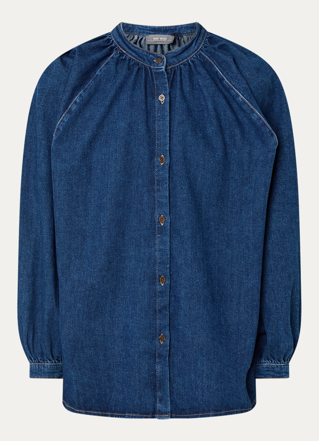 Mos Mosh MMBello blouse van denim met ballonmouw - voorkant 3 indigo