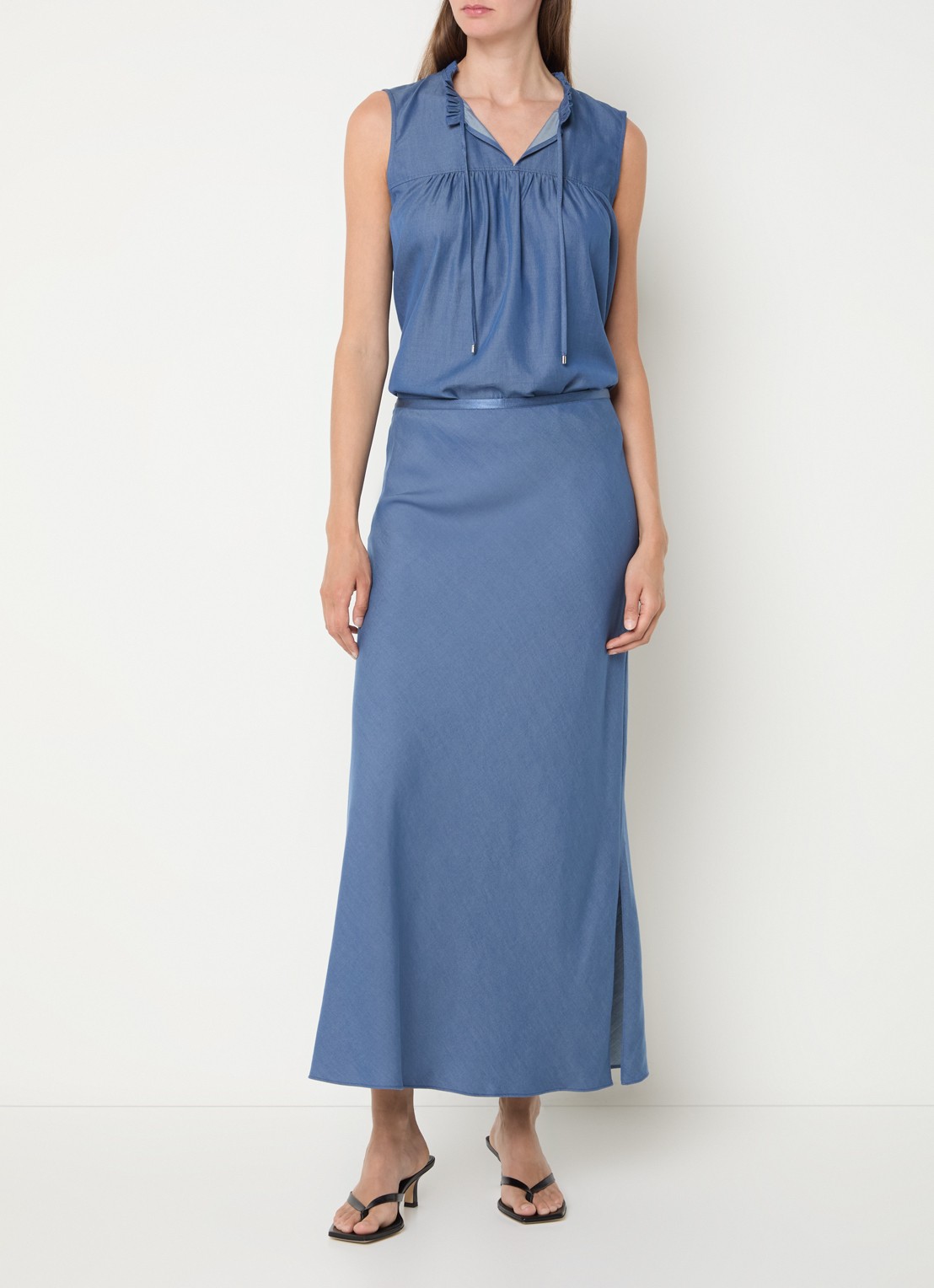 Mos Mosh MMBias maxi rok  - voorkant 4 staalblauw