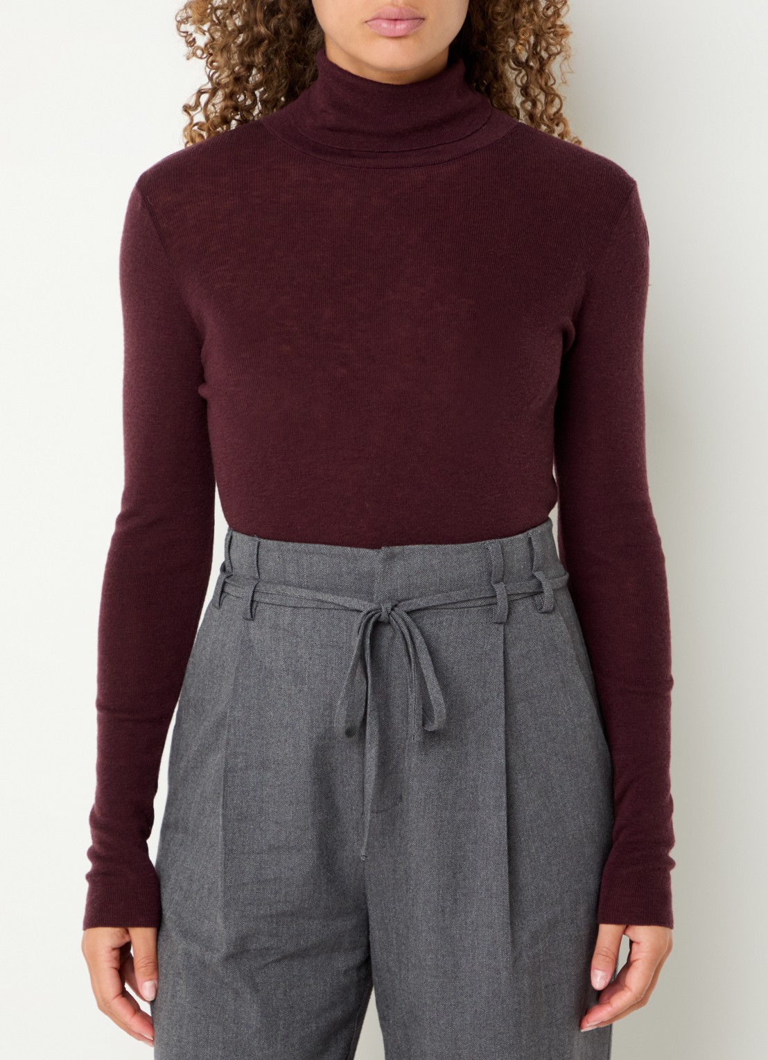 Mos Mosh MMBouch trui van wol met col - detail aubergine