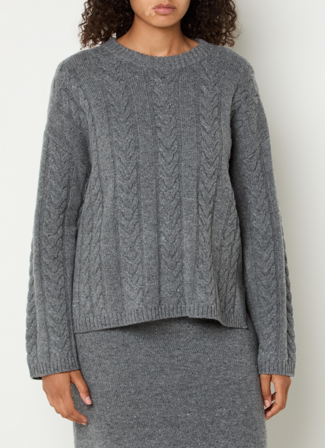 Mos Mosh MMBryndis kabelgebreide pullover van wol - detail 4 grijs