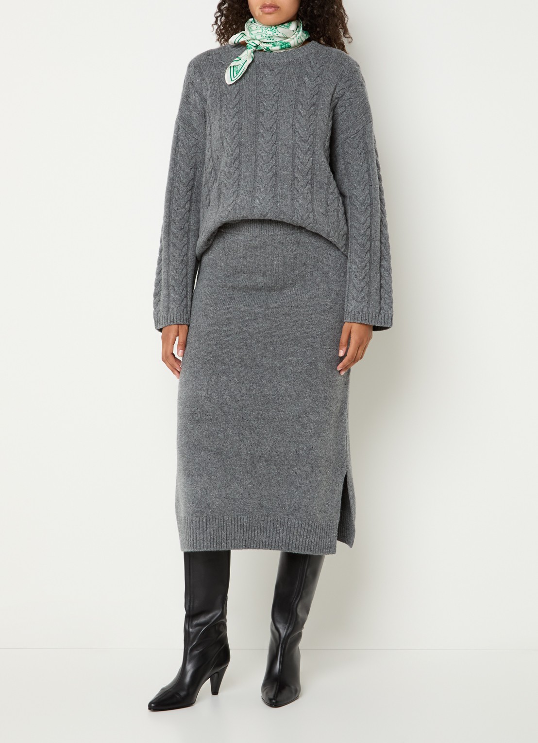 Mos Mosh MMBryndis kabelgebreide pullover van wol - voorkant 3 grijs