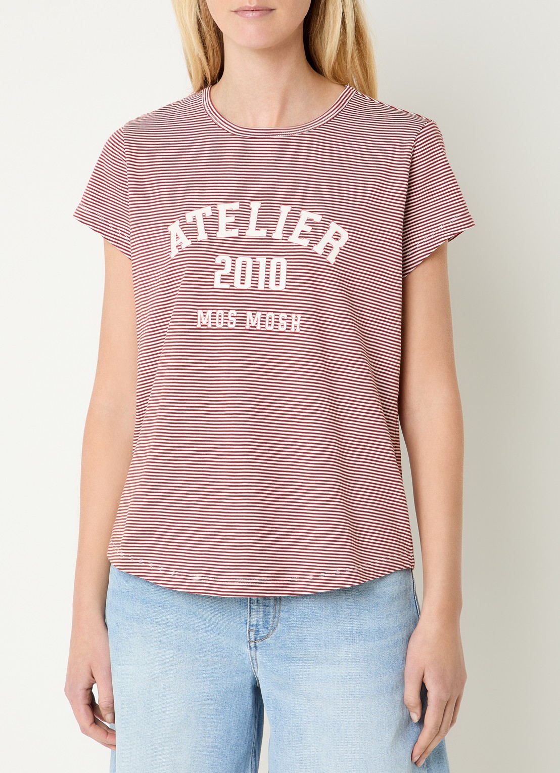 Mos Mosh MMCamp T-shirt met streepprint - detail steenrood