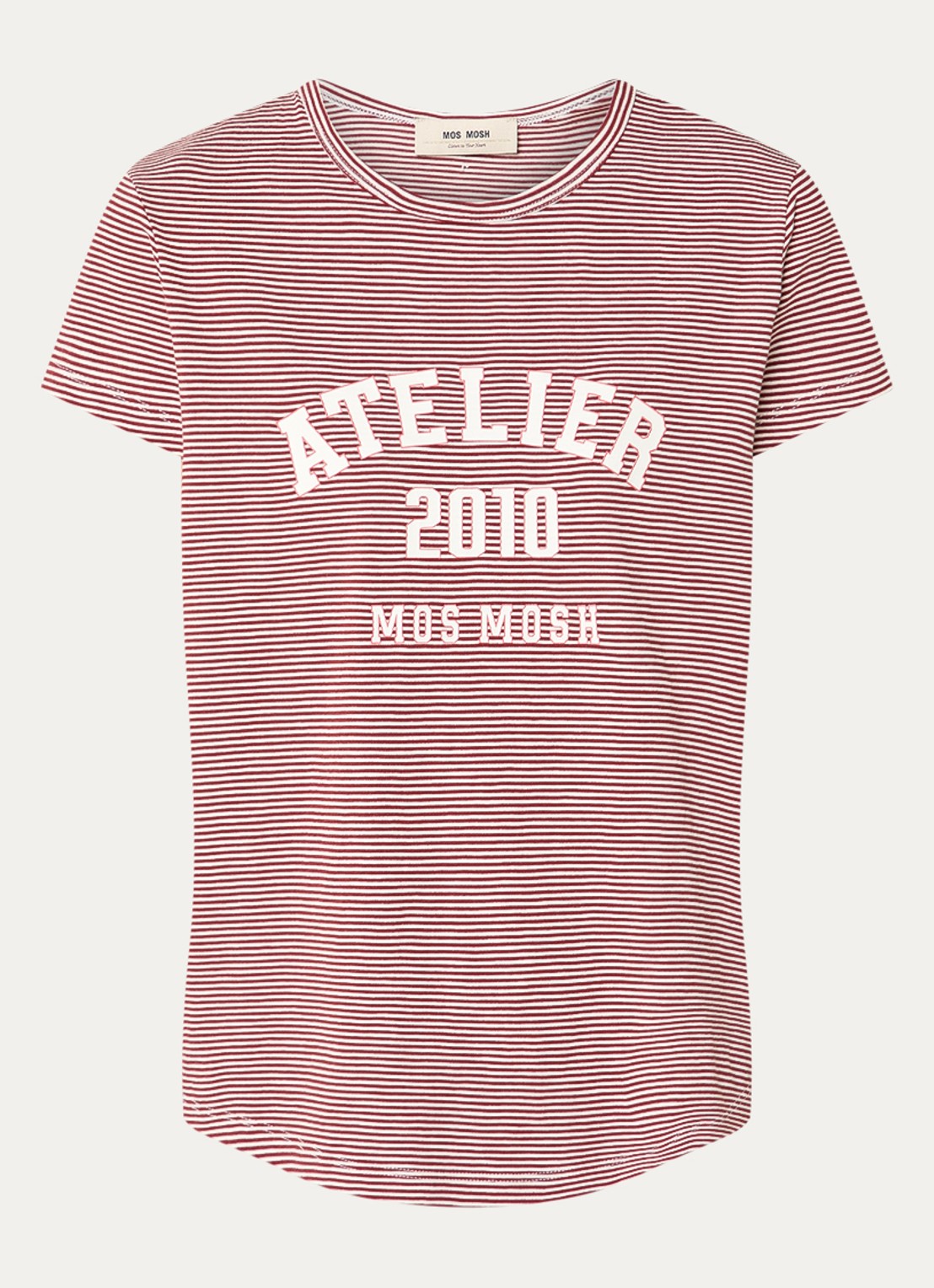 Mos Mosh MMCamp T-shirt met streepprint - voorkant 3 steenrood