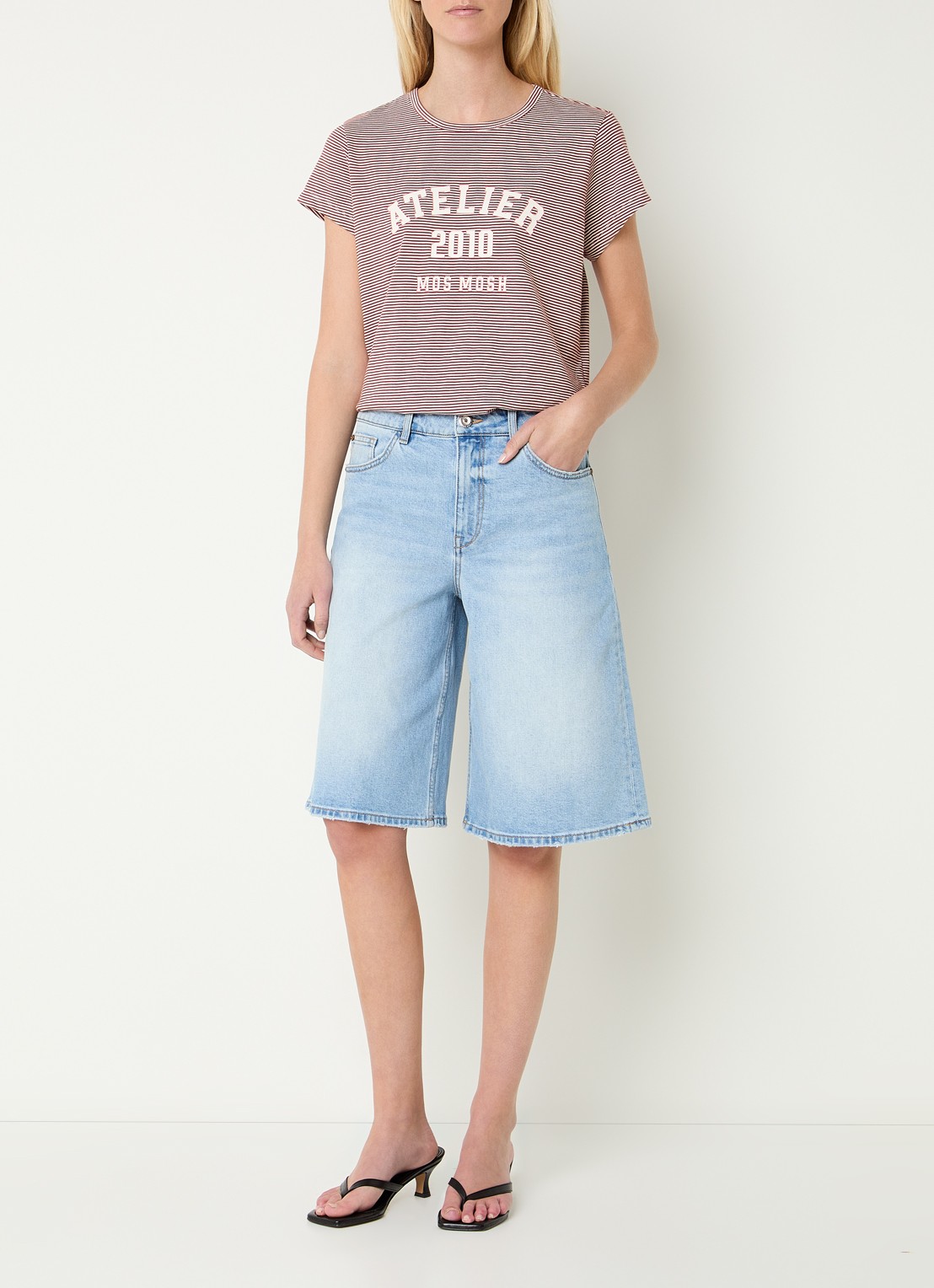 Mos Mosh MMCamp T-shirt met streepprint - voorkant 4 steenrood