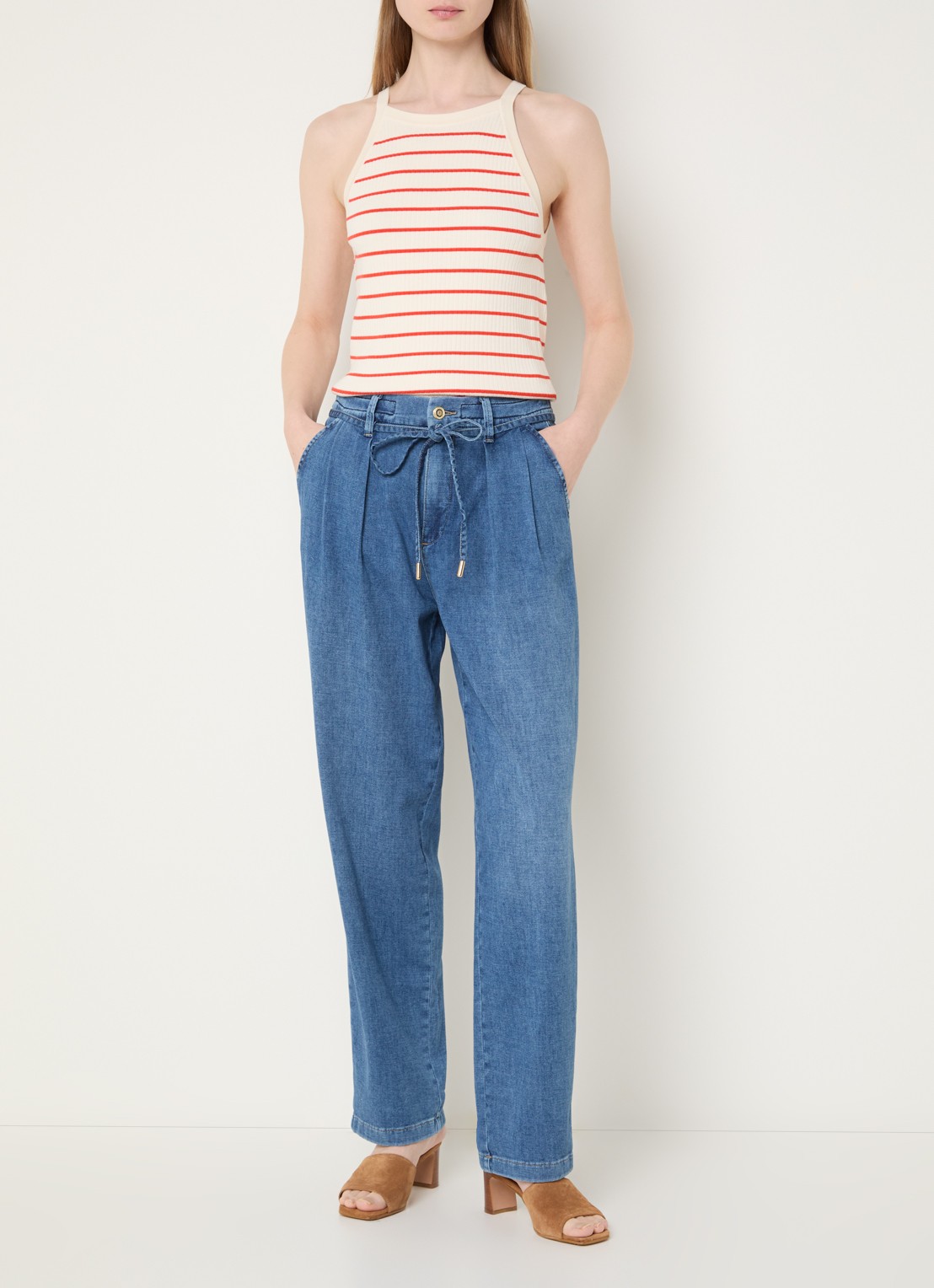 Mos Mosh MMCatania Crispy mid waist straight leg jeans met medium wassing - voorkant 3 indigo