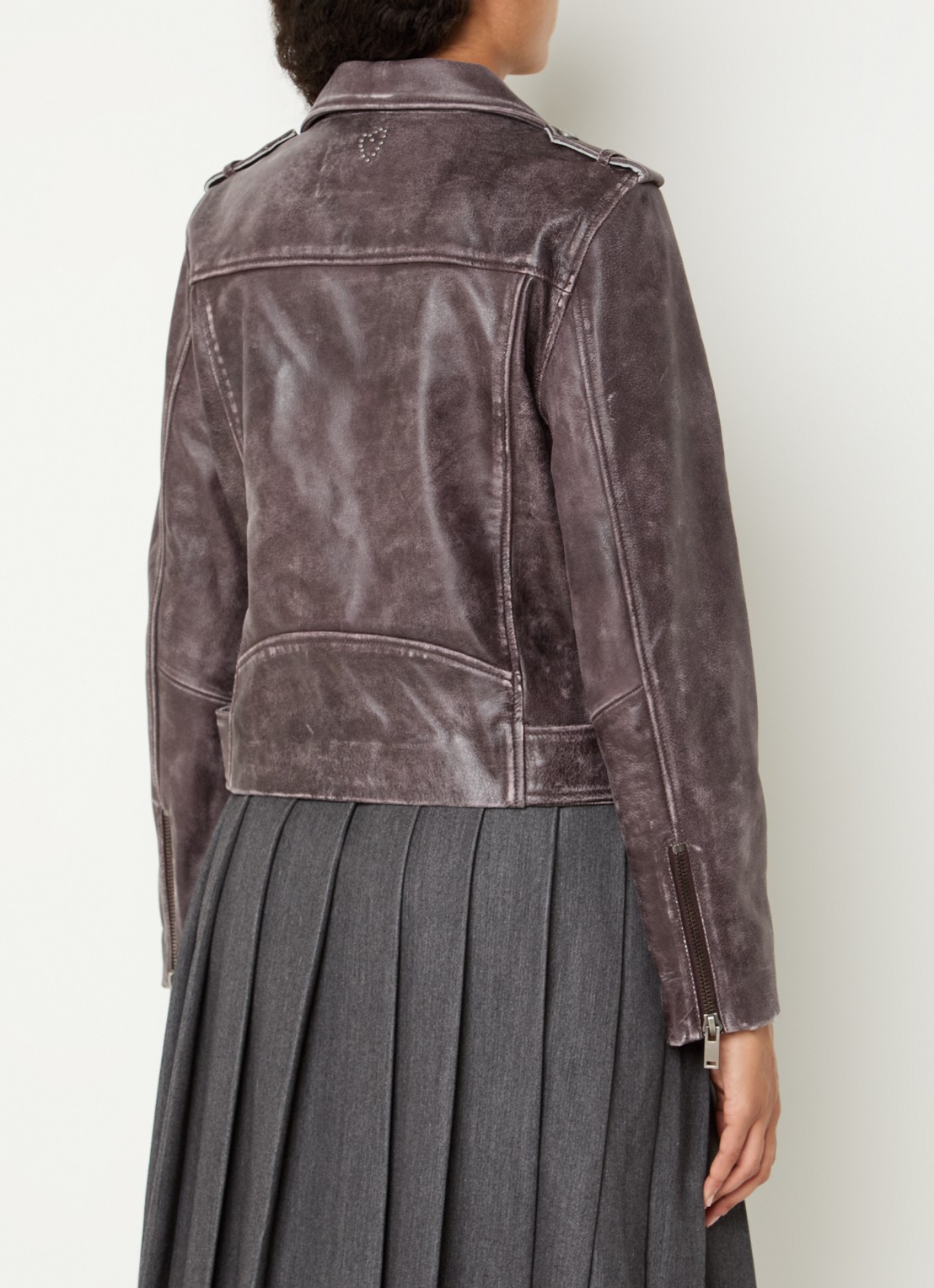 Mos Mosh MMCelia bikerjack van leer met ceintuur - achterkant aubergine