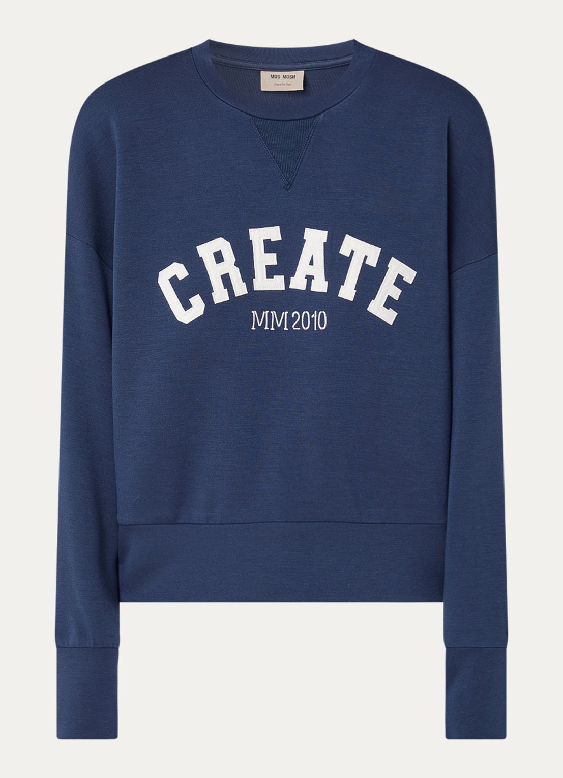 Mos Mosh MMCelli sweater met borduring - voorkant donkerblauw