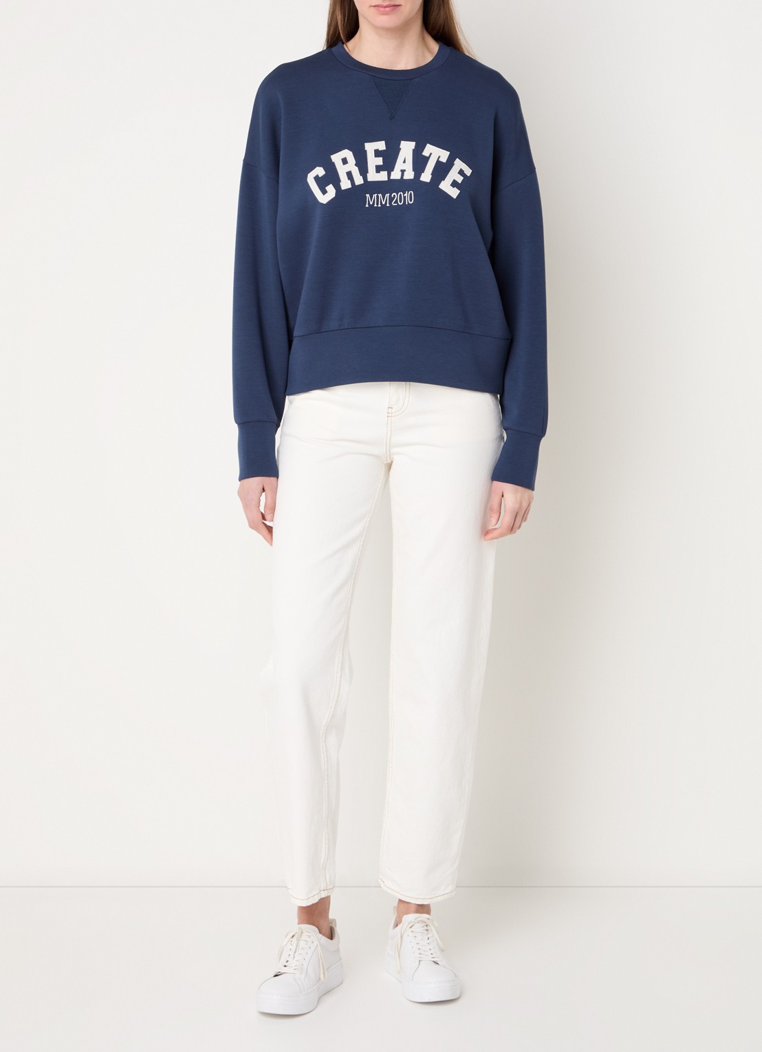 Mos Mosh MMCelli sweater met borduring - voorkant 2 donkerblauw