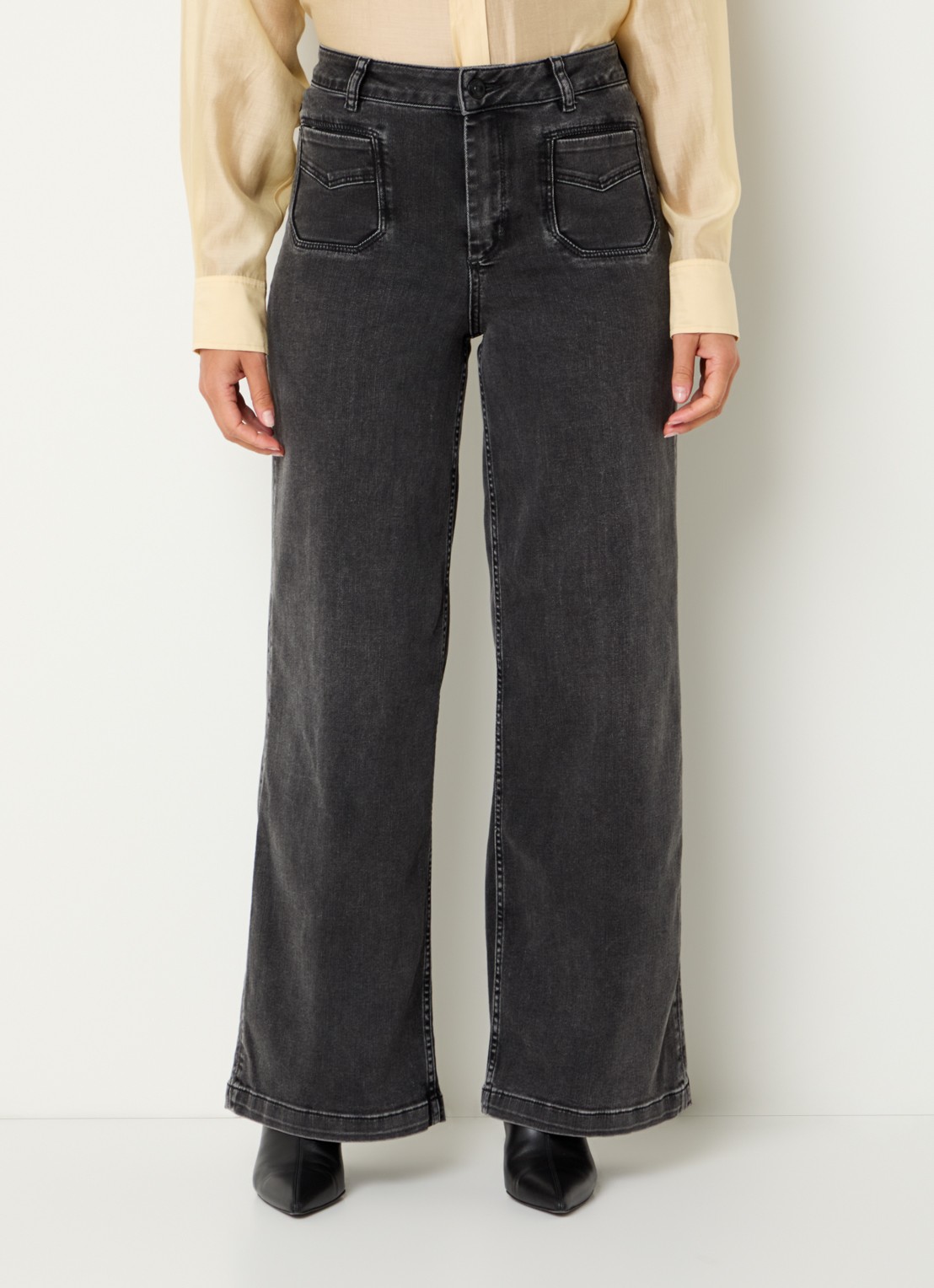 Mos Mosh MMColette Deluxe high waist wide leg jeans met gekleurde wassing - detail 3 antraciet