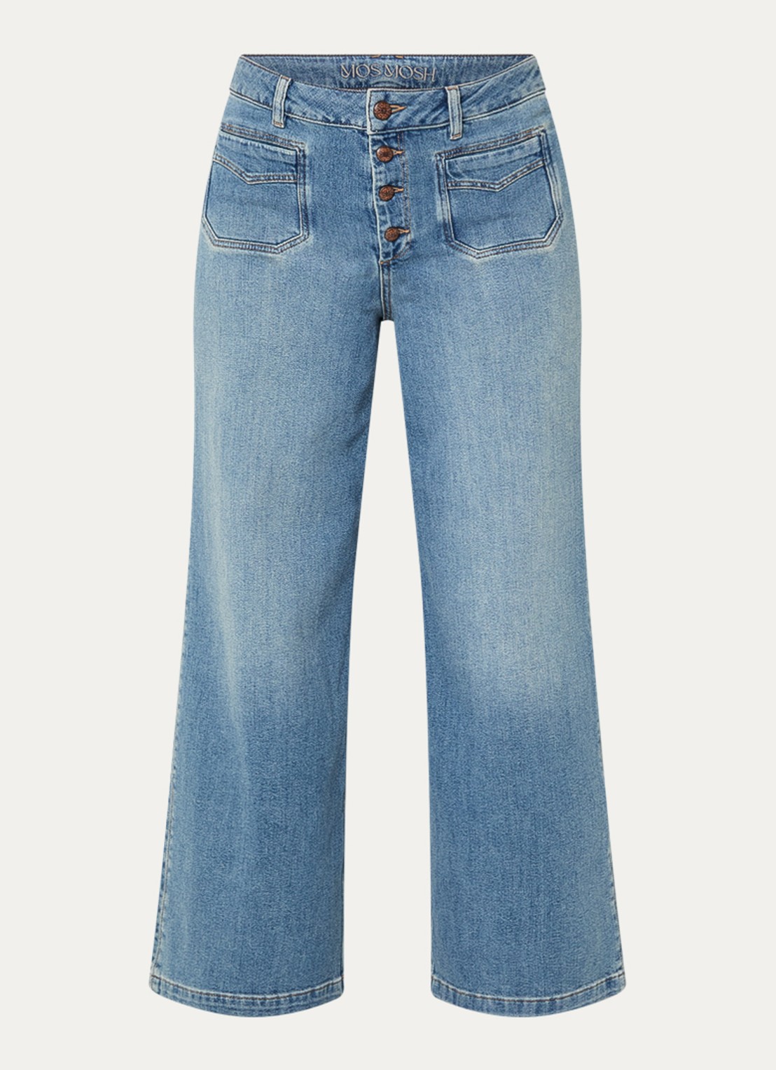 Mos Mosh MMColette high waist wide fit jeans met medium wassing - voorkant 3 indigo