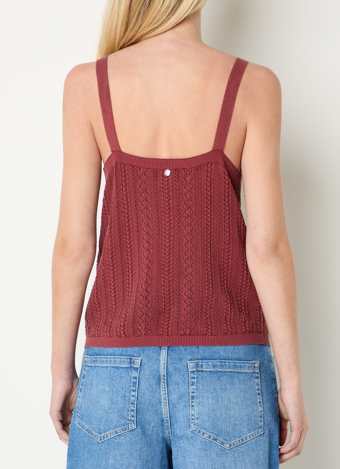 Mos Mosh MMCressida grofgebreide tanktop met opengewerkt dessin - achterkant 3 steenrood