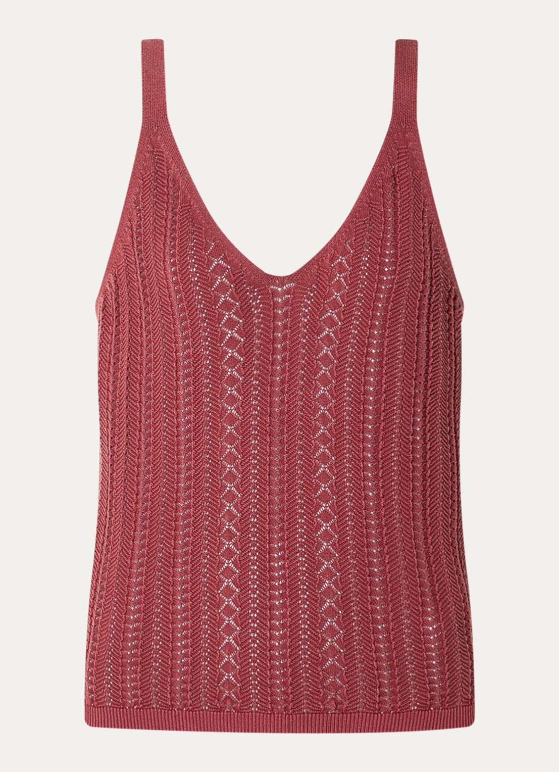 Mos Mosh MMCressida grofgebreide tanktop met opengewerkt dessin - voorkant steenrood