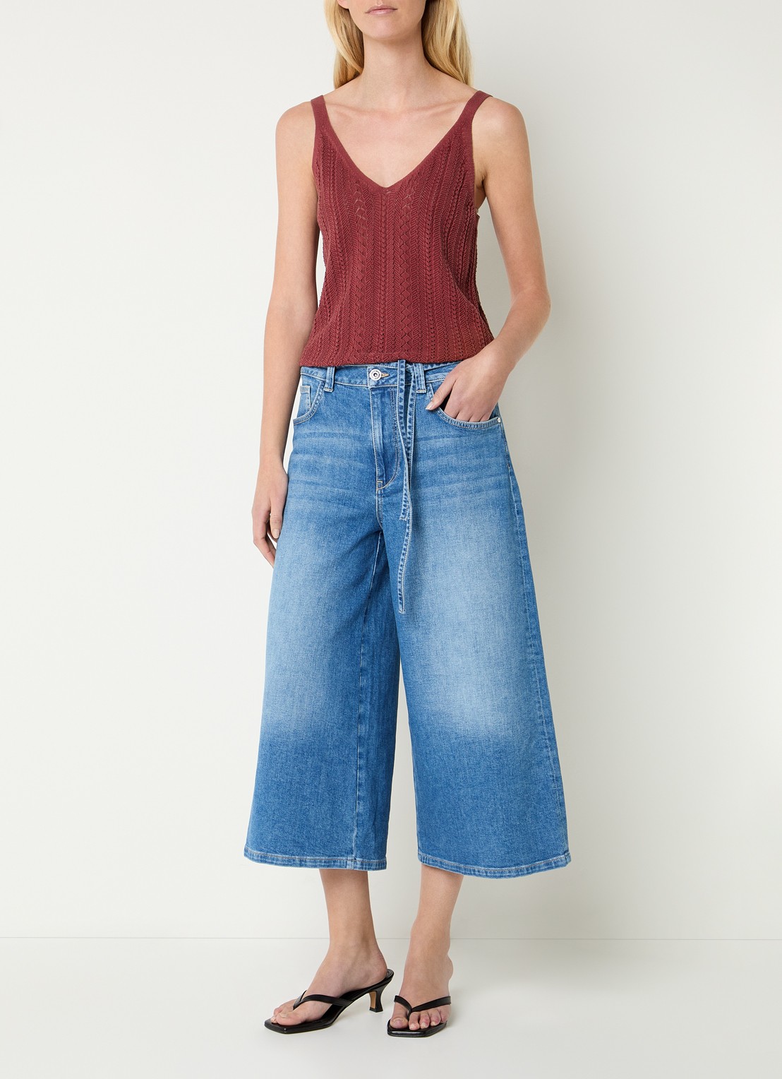 Mos Mosh MMCressida grofgebreide tanktop met opengewerkt dessin - voorkant 2 steenrood