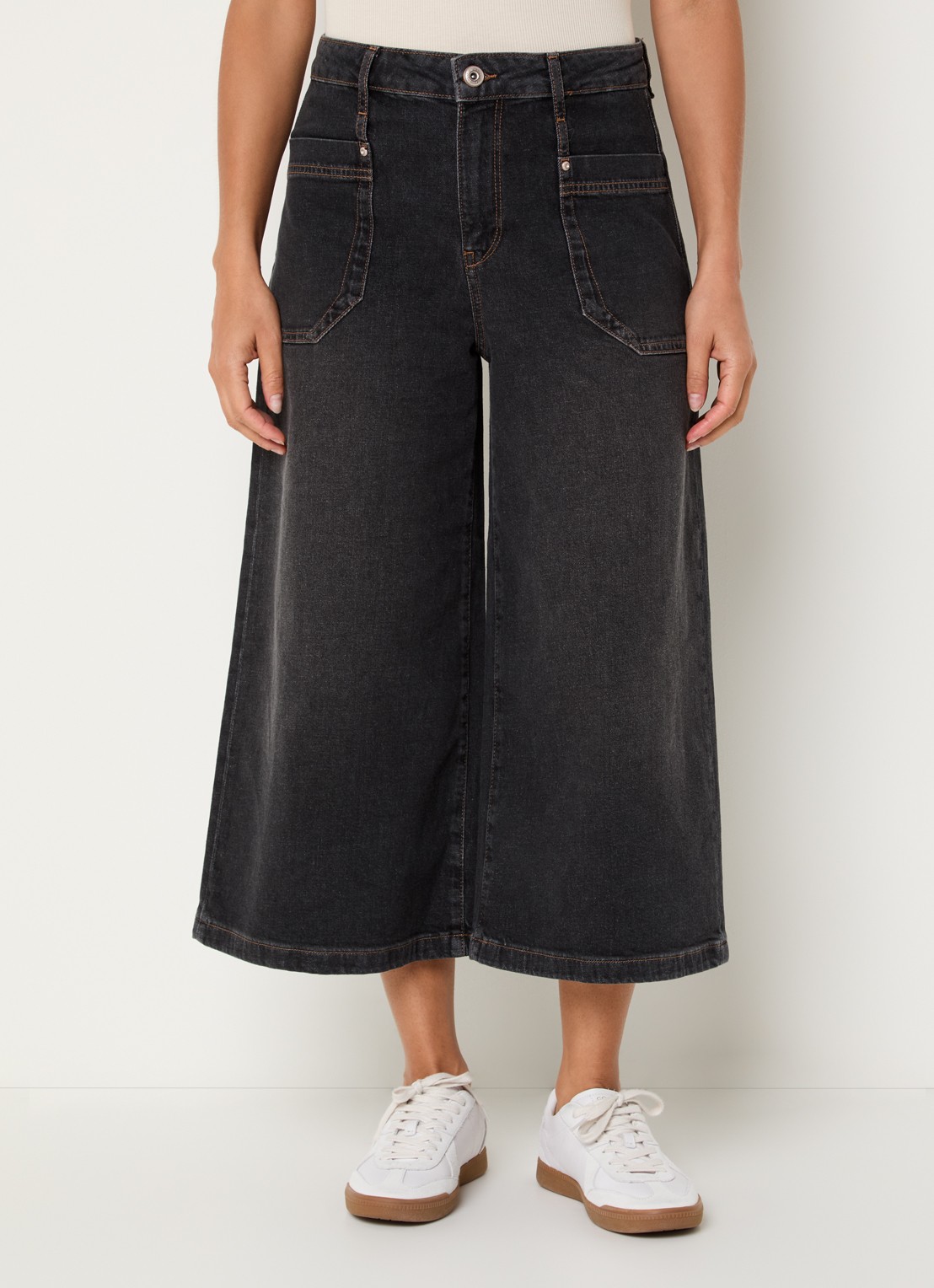Mos Mosh MMCulotte Juventus high waist wide leg jeans met gekleurde wassing - detail antraciet