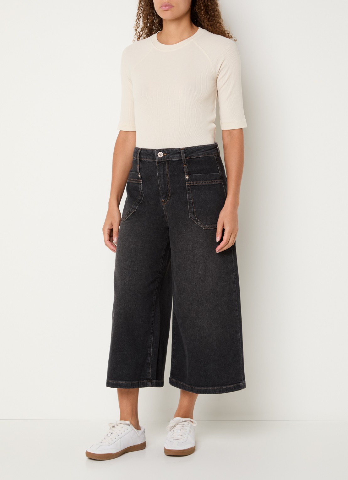 Mos Mosh MMCulotte Juventus high waist wide leg jeans met gekleurde wassing - voorkant 4 antraciet