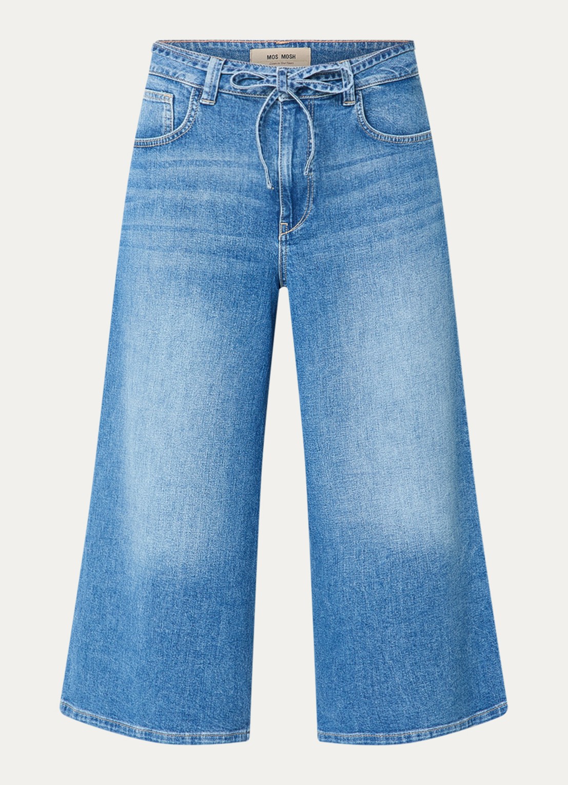 Mos Mosh MMCulotte Zack high waist wide fit culotte met steekzakken - voorkant 2 blauw