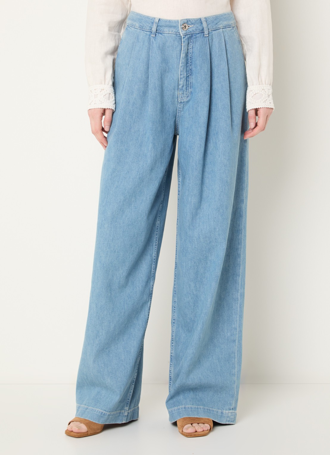 Mos Mosh MMDagny high waist wide leg jeans met lichte wassing - detail indigo