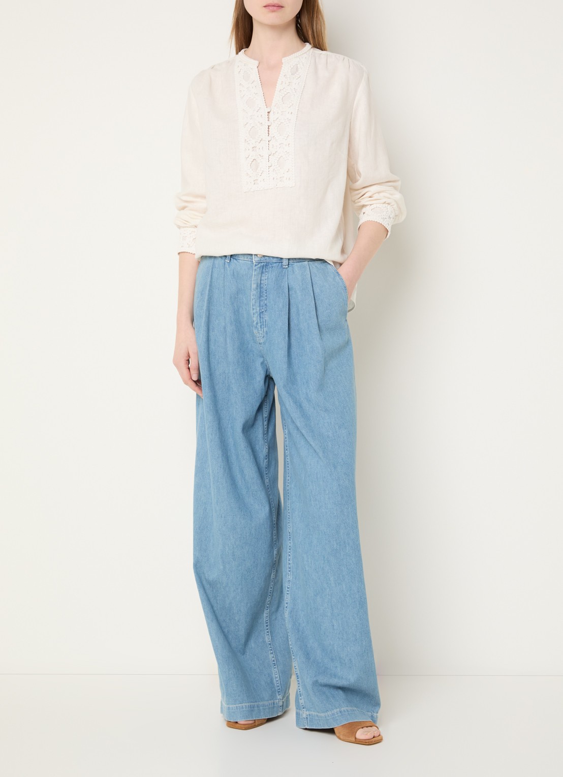 Mos Mosh MMDagny high waist wide leg jeans met lichte wassing - voorkant 3 indigo