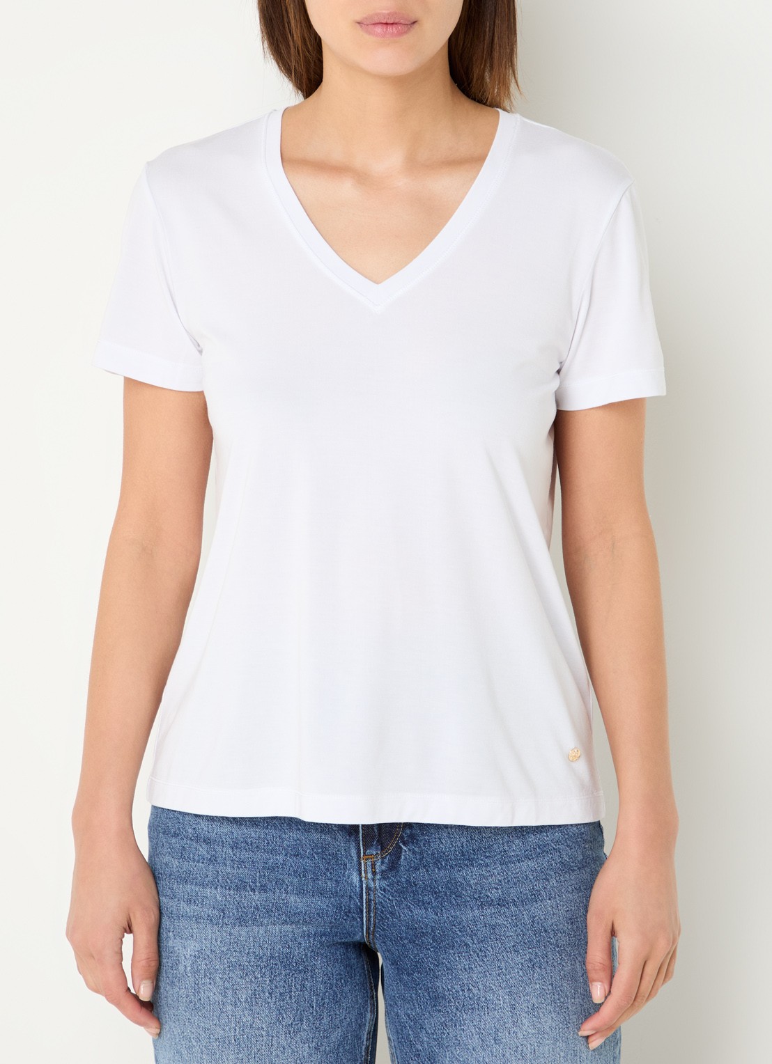 Mos Mosh MMDala T-shirt met V-hals - detail wit