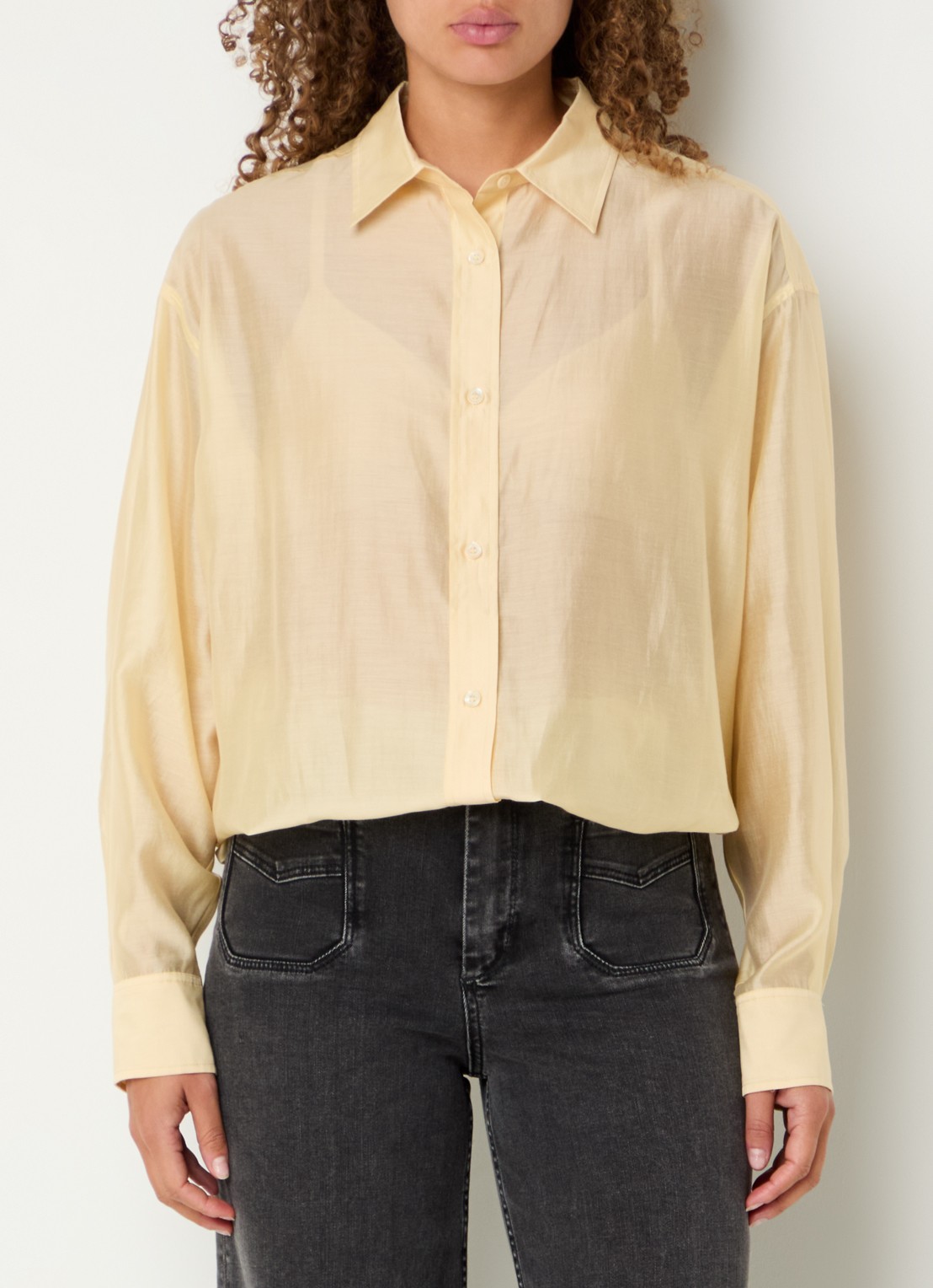 Mos Mosh MMDanika semi-transparante blouse  - detail geel