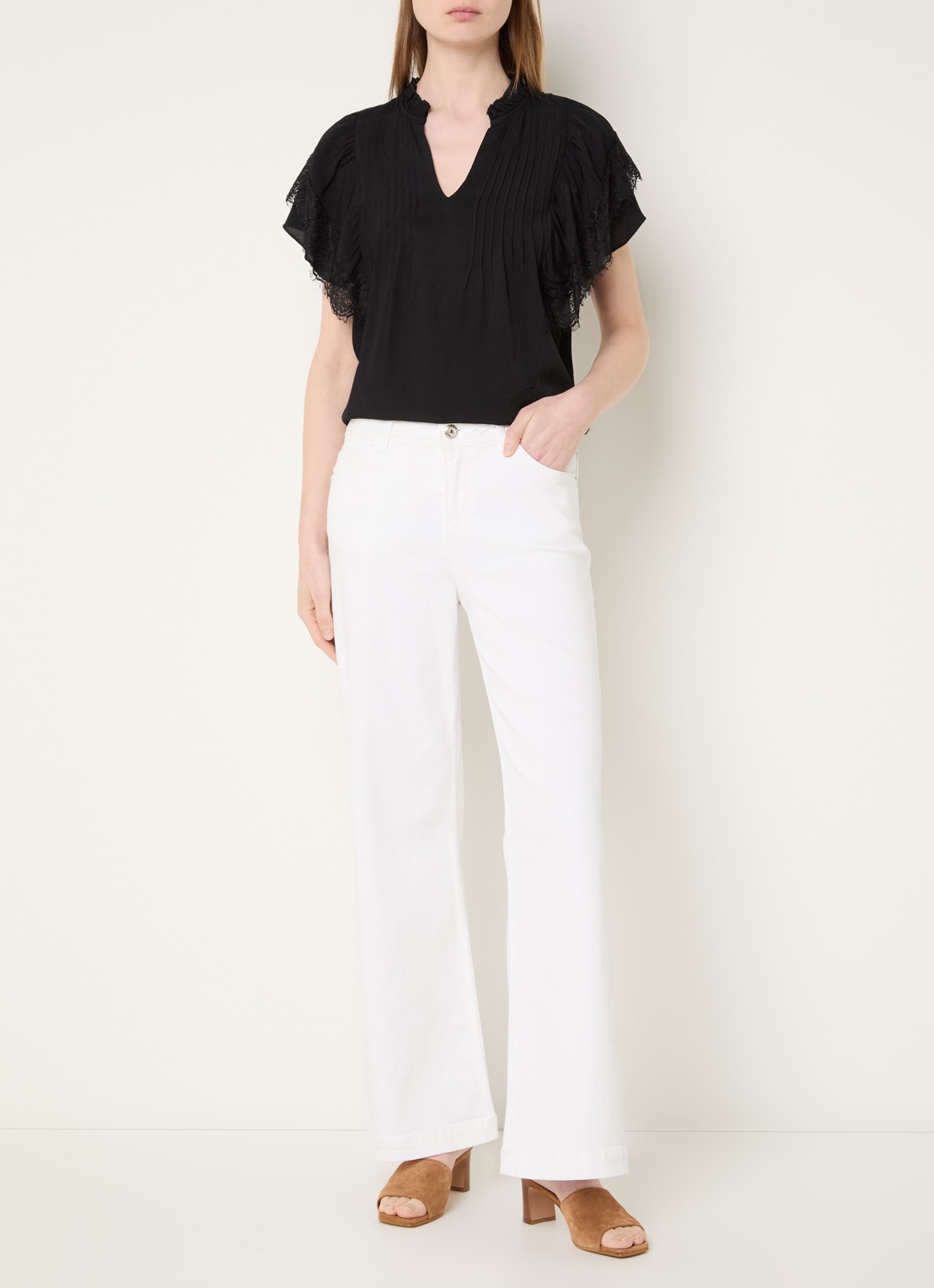 Mos Mosh MMDara Deluxe high waist flared jeans met gekleurde wassing - voorkant 2 wit