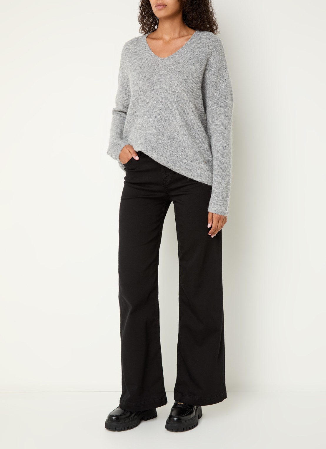 Mos Mosh MMDara high waist wide leg jeans met steekzakken - voorkant 5 zwart