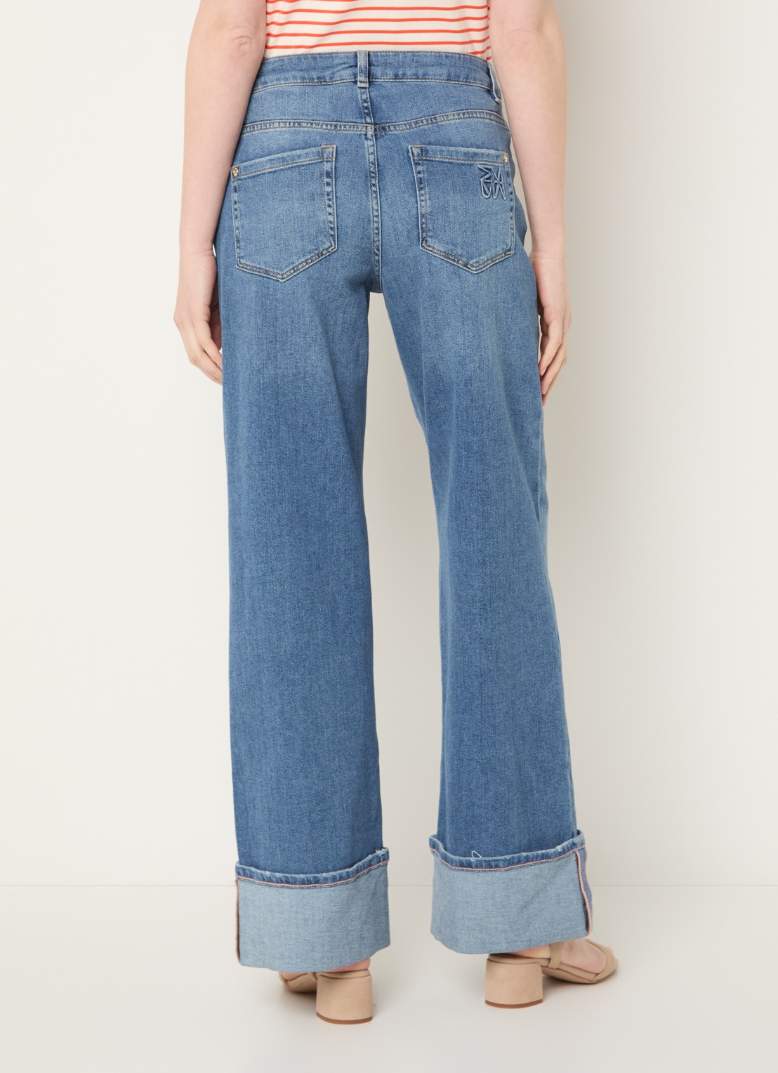 Mos Mosh MMDara Turn-up high waist straight leg jeans met medium wassing - achterkant indigo