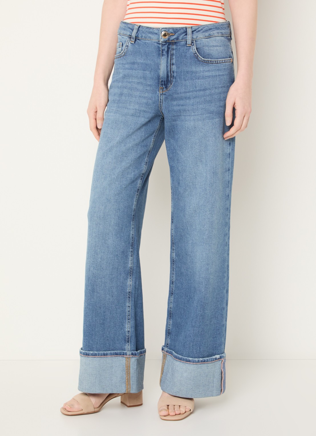 Mos Mosh MMDara Turn-up high waist straight leg jeans met medium wassing - detail 2 indigo