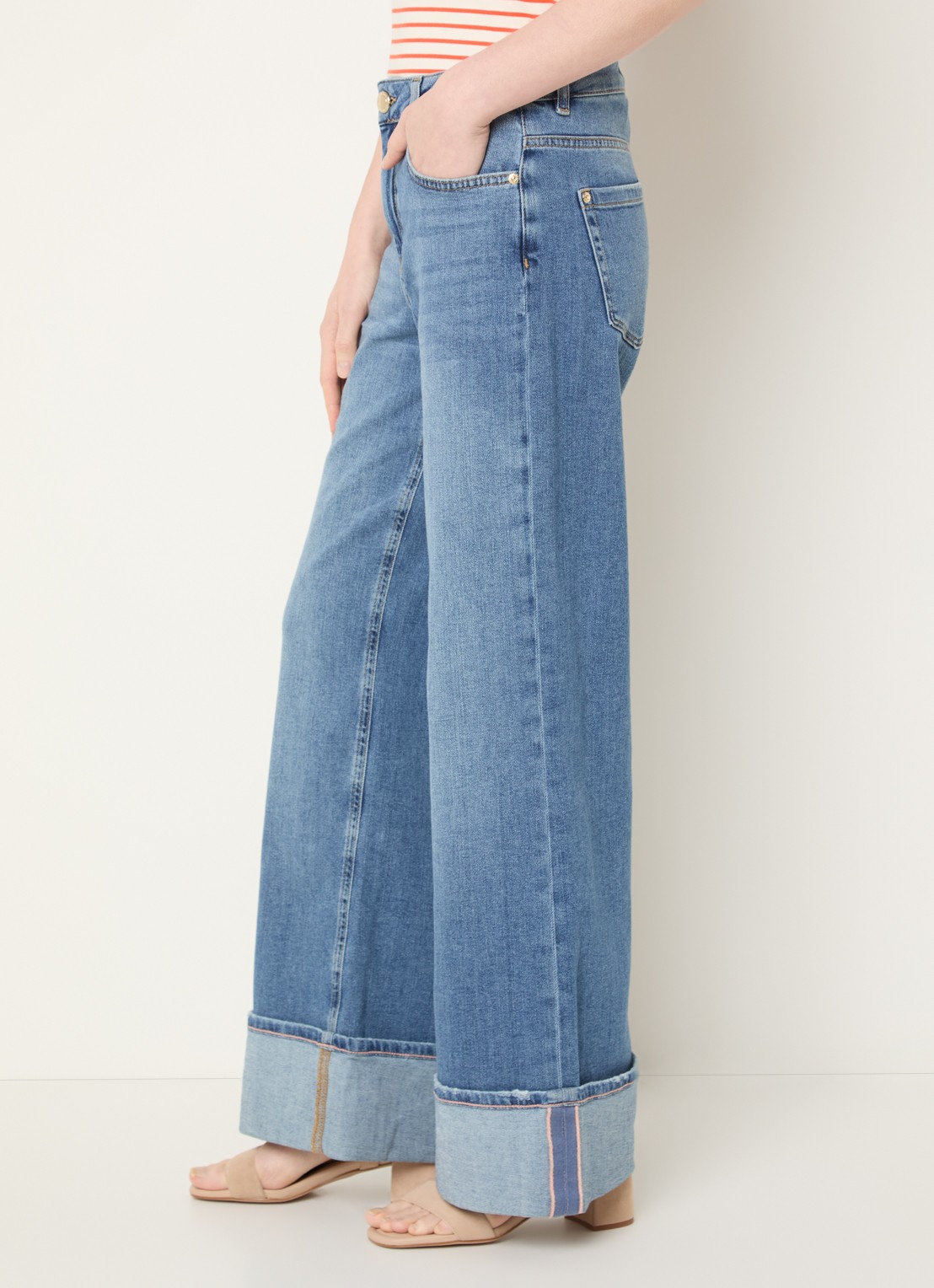 Mos Mosh MMDara Turn-up high waist straight leg jeans met medium wassing - detail 3 indigo