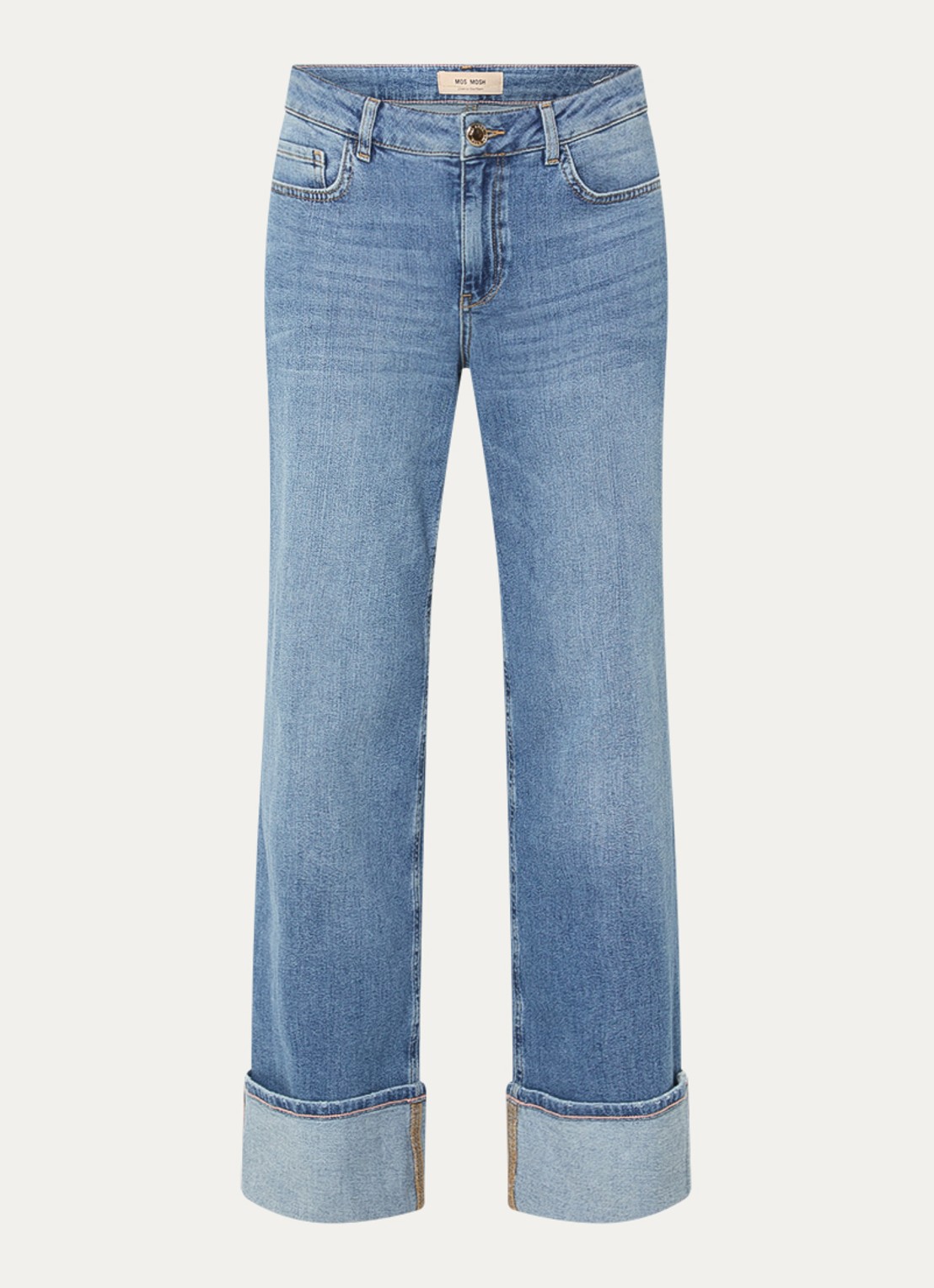 Mos Mosh MMDara Turn-up high waist straight leg jeans met medium wassing - voorkant 4 indigo