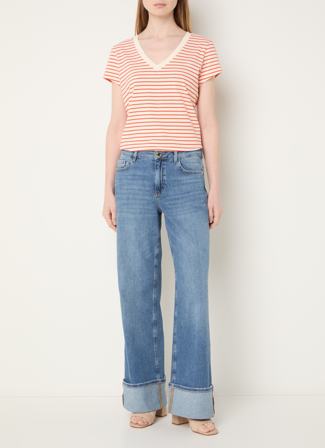 Mos Mosh MMDara Turn-up high waist straight leg jeans met medium wassing - voorkant 5 indigo