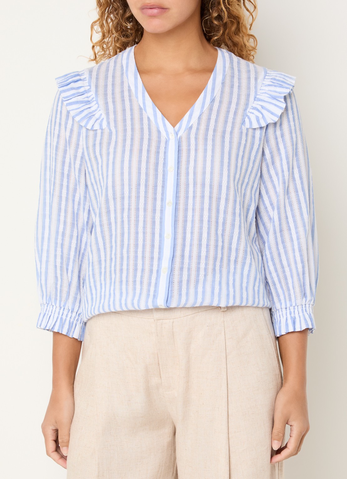 Mos Mosh MMDebby blouse met streepprint - detail 4 lichtblauw