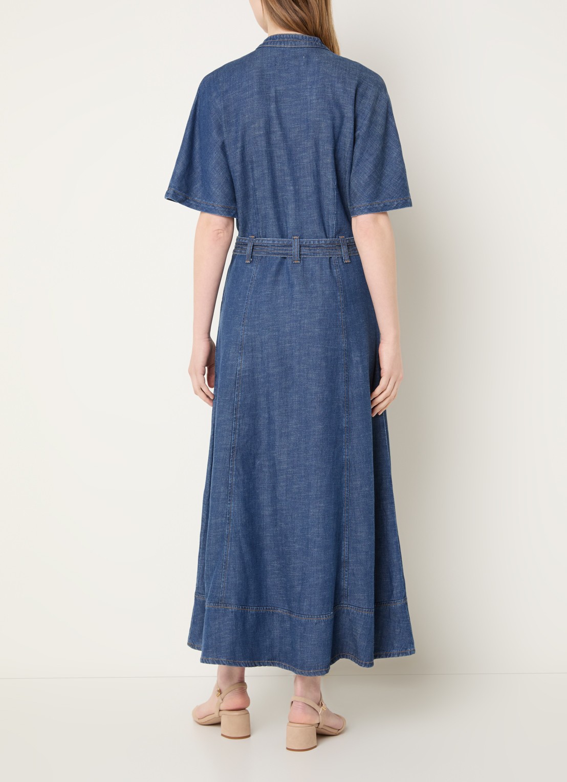 Mos Mosh MMEla Arfge midi denimjurk met strikceintuur - achterkant indigo