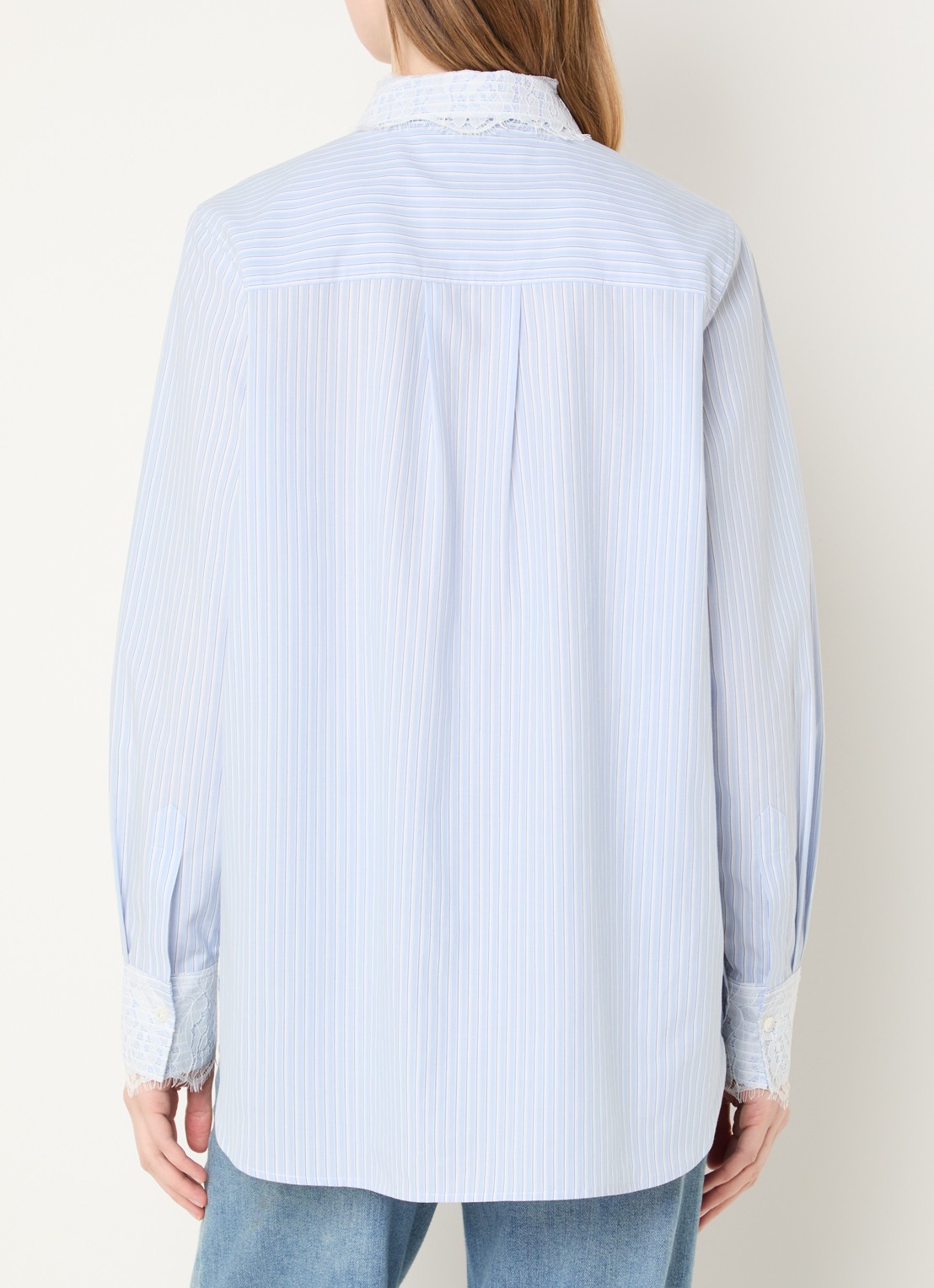 Mos Mosh MMElinda blouse met streepprint en broderie - achterkant blauw