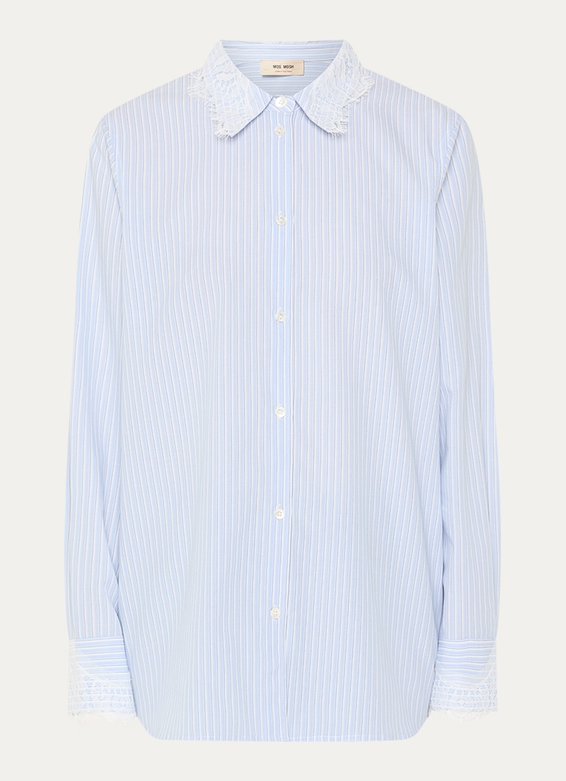 Mos Mosh MMElinda blouse met streepprint en broderie - voorkant 2 blauw