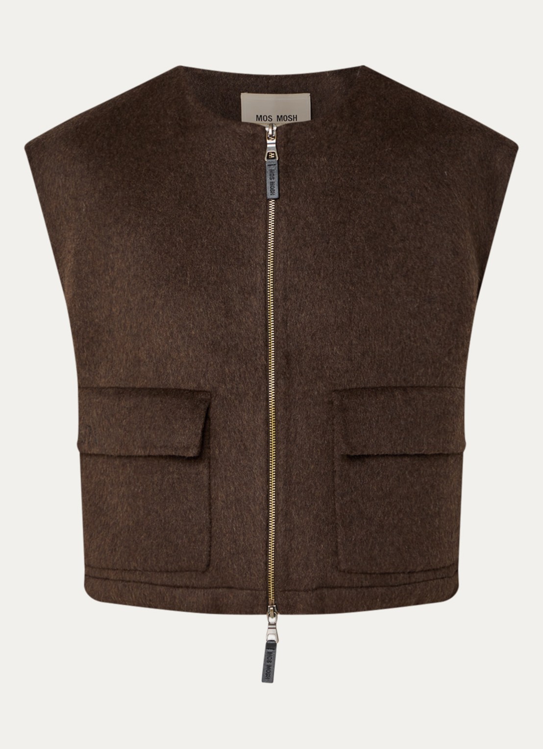 Mos Mosh MMElise bodywarmer in wolblend met opgestikte zakken - voorkant 2 bruin