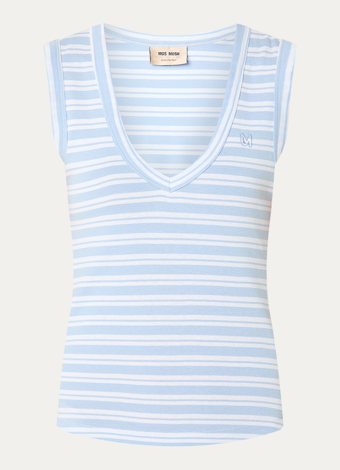 Mos Mosh MMElle tanktop met streepprint - voorkant lichtblauw
