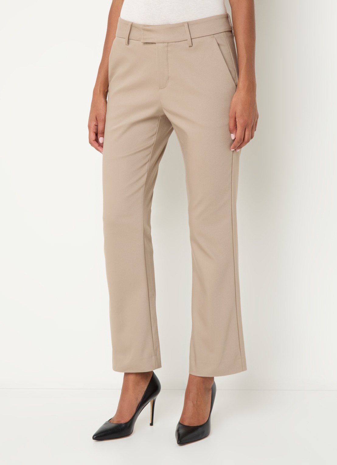 Mos Mosh MMEllen mid waist straight fit cropped chino met steekzakken - detail 4 lichtbruin