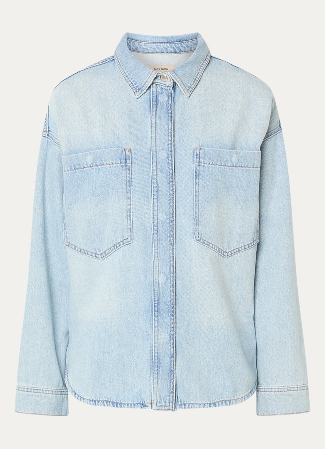 Mos Mosh MMEmm blouse van denim met studs - voorkant lichtblauw