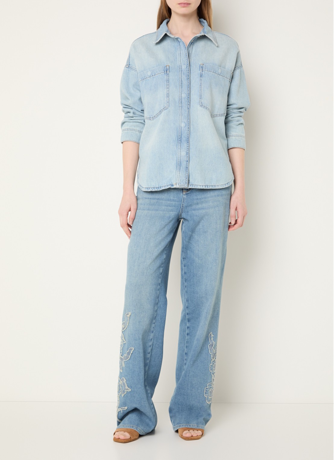 Mos Mosh MMEmm blouse van denim met studs - voorkant 2 lichtblauw