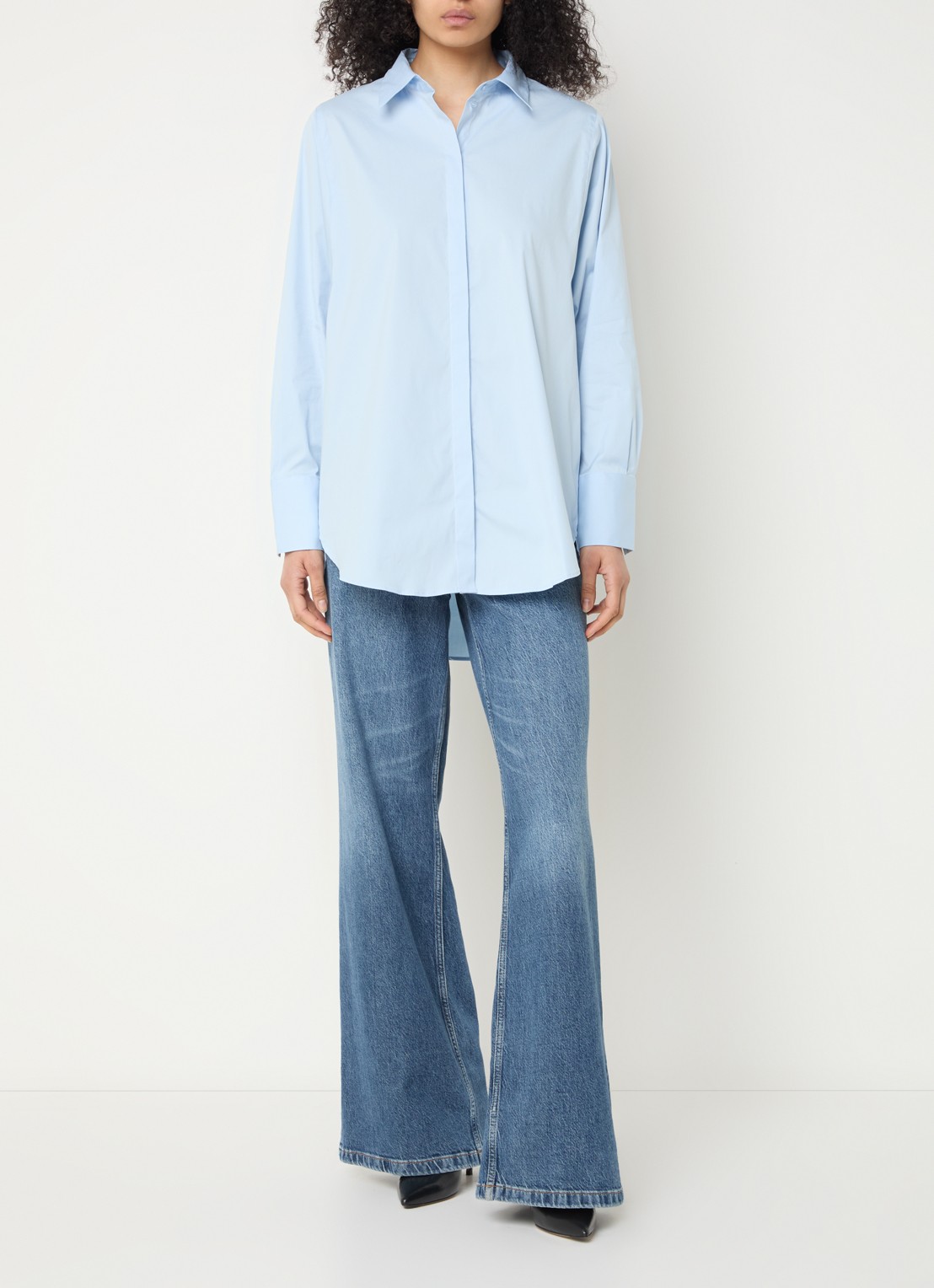 Mos Mosh MMEnola blouse met stretch - voorkant 2 lichtblauw