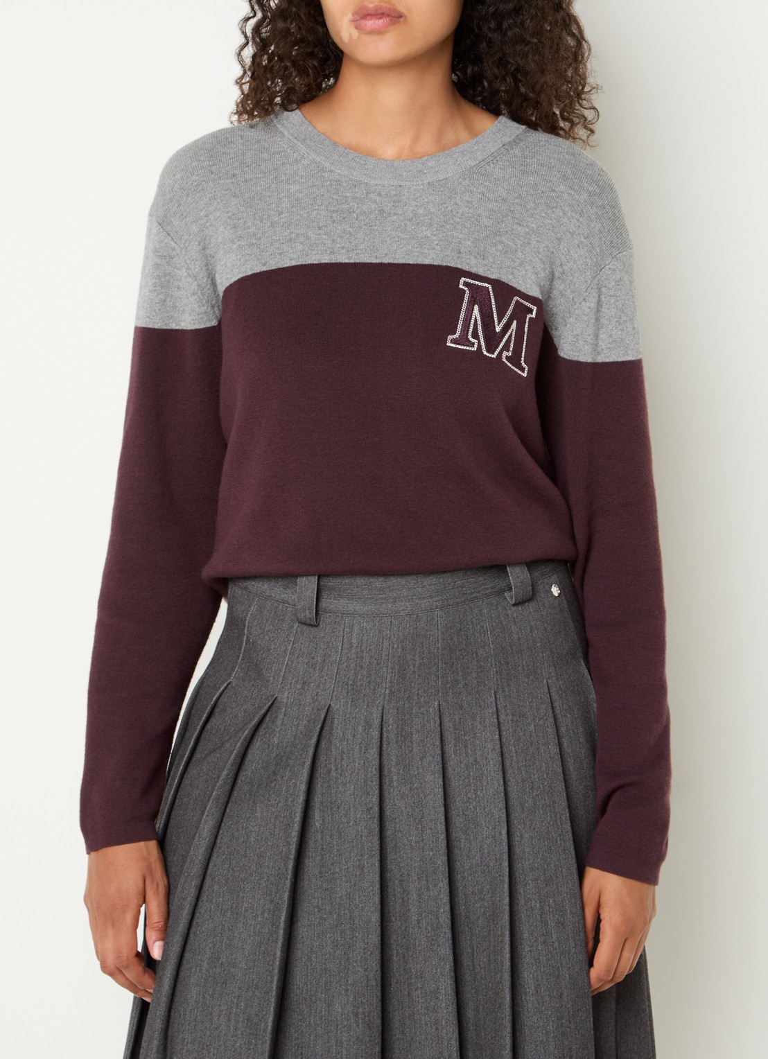 Mos Mosh MMFast fijngebreide pullover met logoborduring - detail 4 aubergine