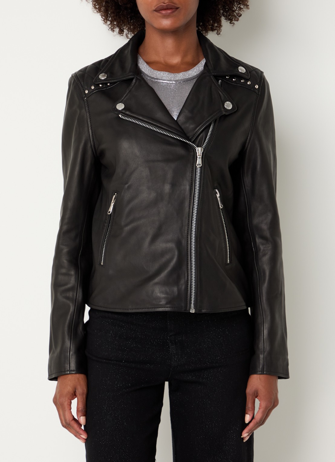 Mos Mosh MMGoha bikerjack van schapenleer - detail 4 zwart