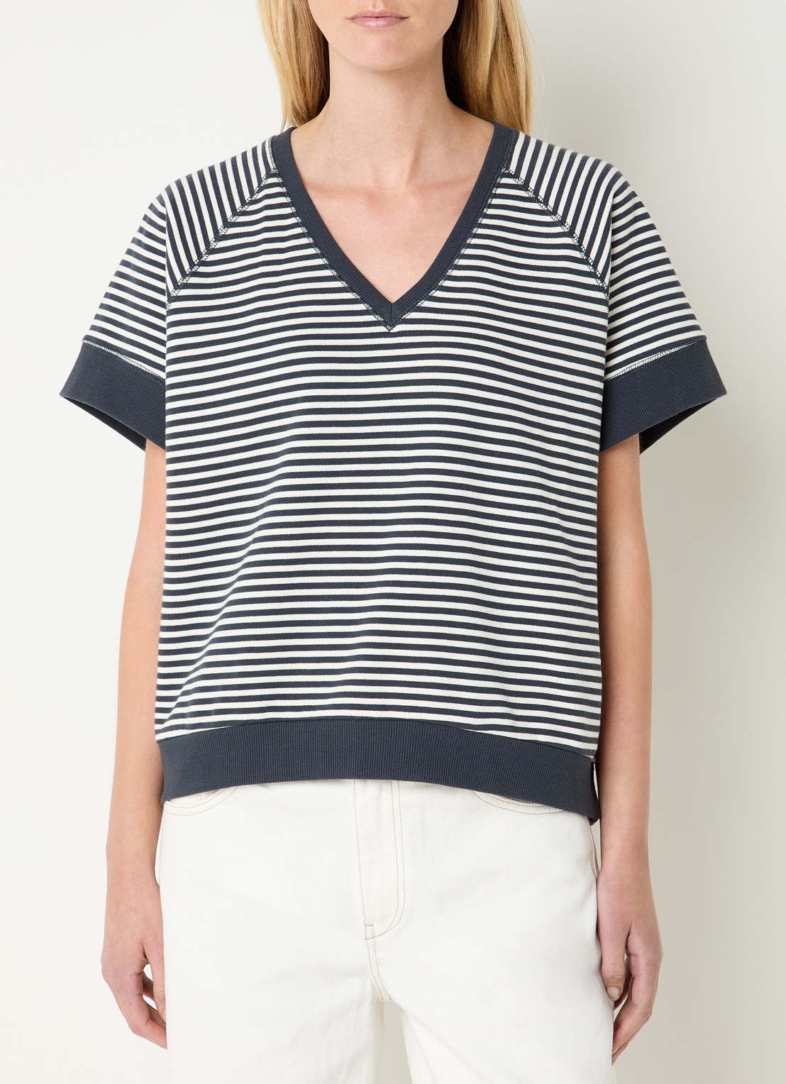 Mos Mosh MMHolt fijngebreide top met streepprint - detail 4 donkerblauw