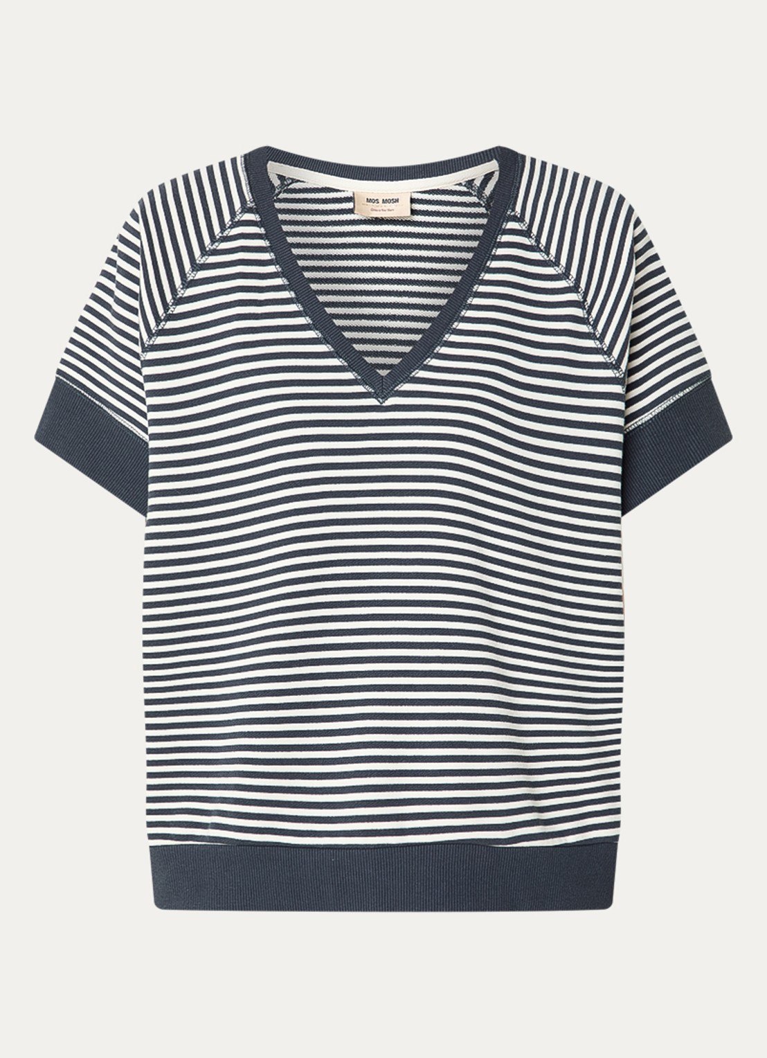 Mos Mosh MMHolt fijngebreide top met streepprint - voorkant 2 donkerblauw