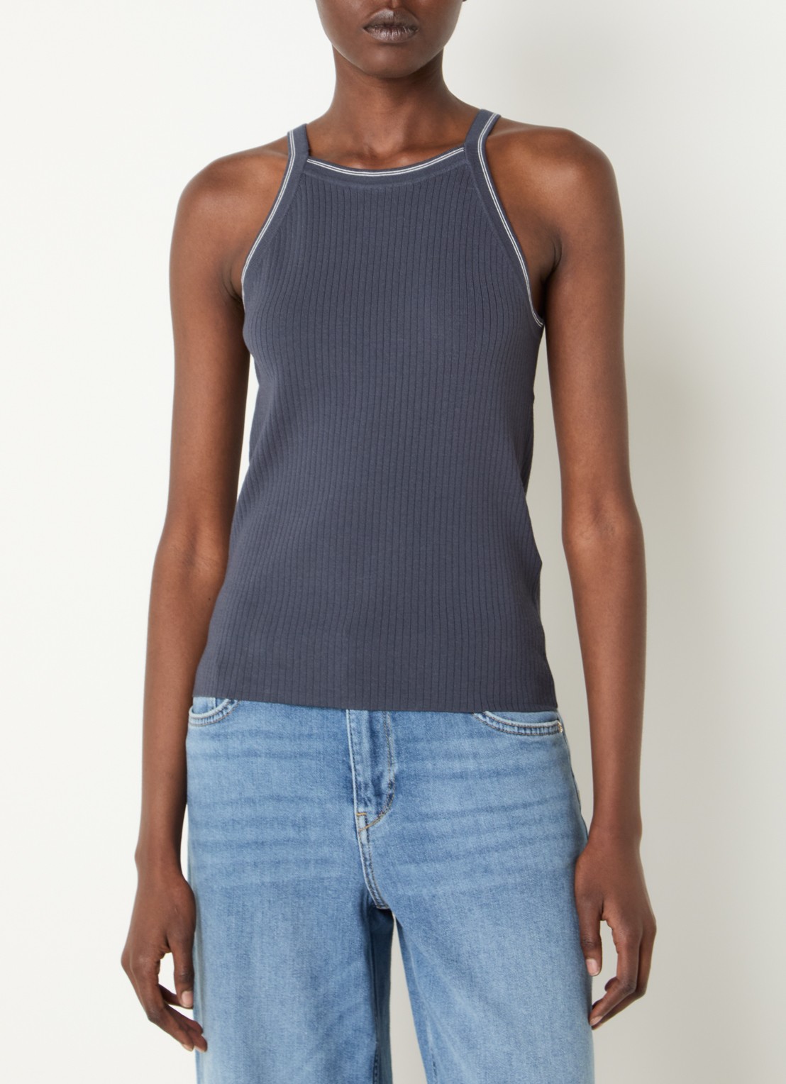 Mos Mosh MMImanja tanktop in zijdeblend met ribstructuur - detail 3 donkerblauw