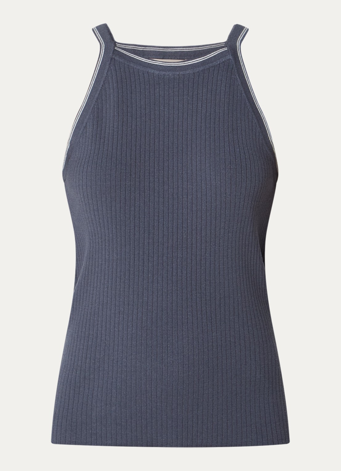 Mos Mosh MMImanja tanktop in zijdeblend met ribstructuur - voorkant donkerblauw